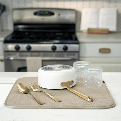 S&T INC. Dish Drying Mat 2 Pack, 16” x 18”, Absorbent Microfiber Kitchen