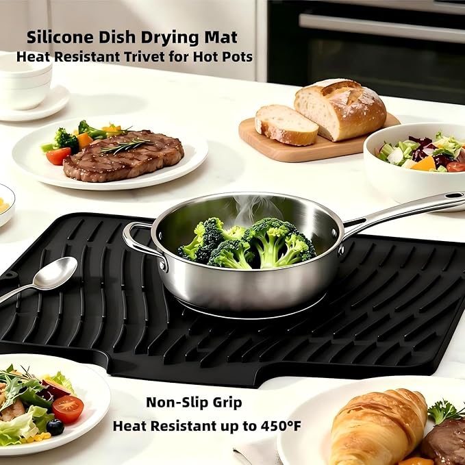 Silicone Dish Drying Mat for Kitchen Counter Sink, Non-Slip dish drying Pad