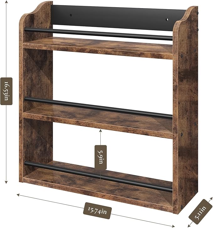 Spice Rack Wall Mounted, Wood 3 Tier Spice Rack