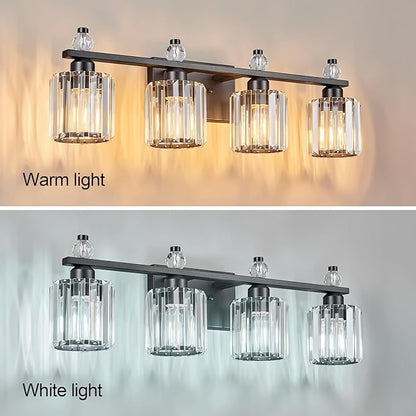 FDPBY Bathroom Vanity Lights 4-Light Sand Black Modern Crystal Vanity Light