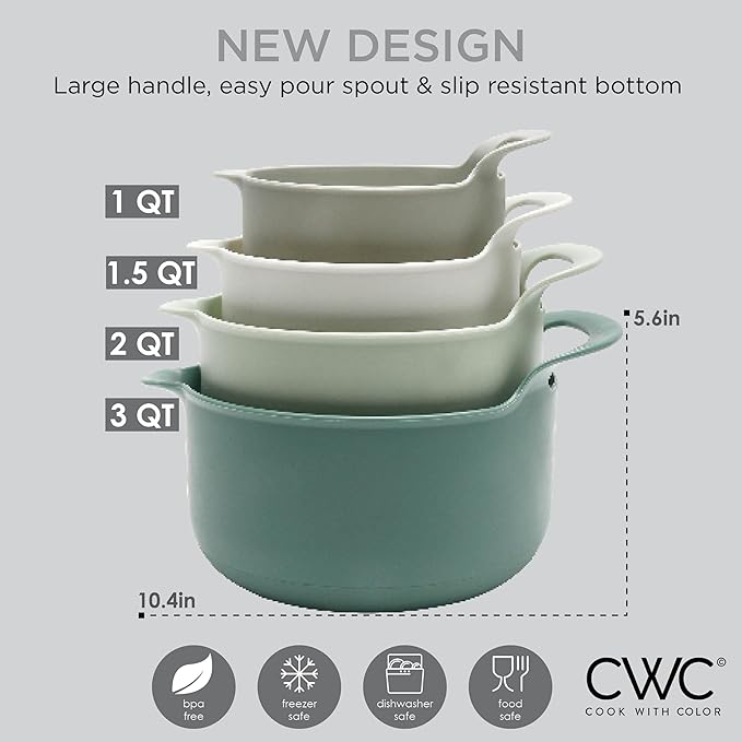 COOK WITH COLOR Nesting Plastic Mixing Bowl Set with Pour Spouts and Handles