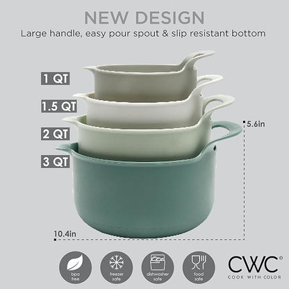 COOK WITH COLOR Nesting Plastic Mixing Bowl Set with Pour Spouts and Handles