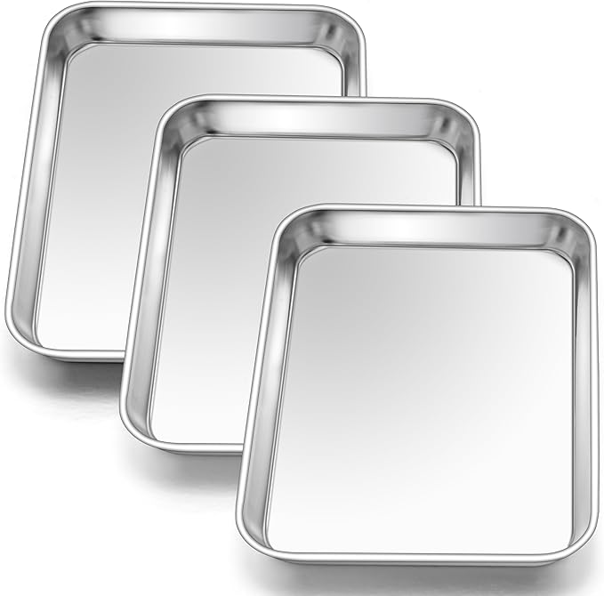 E-far 3 Pack Toaster Oven Trays, 9.4”x7.3” Stainless Steel Small Baking Cookie