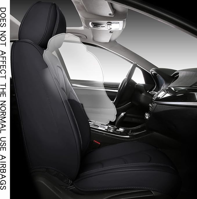 NS YOLO Full Coverage Car Seat Covers Universal Fit for Cars SUVs Pick-up Trucks with Waterproof Leatherette in Automotive Vehicle Interior Accessories (Black, Front Pair)