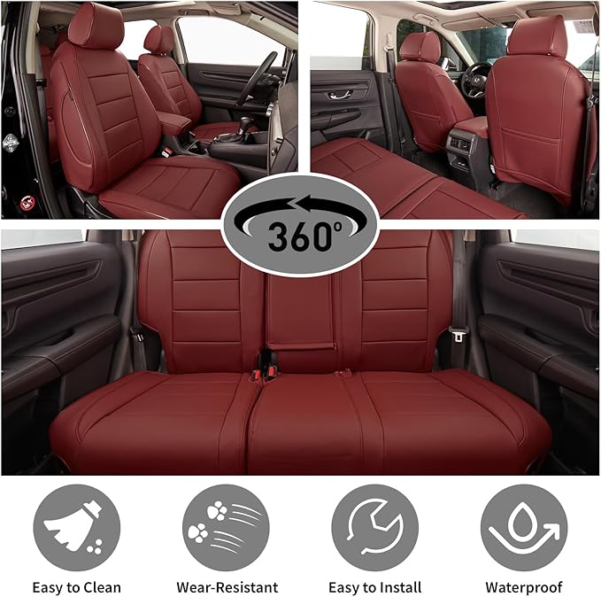 EKR CRV Seat Covers Custom Fit for Honda CRV 2017 2018 2019 2020 2021 2022,Leather Car Seat Cover Full Set for Trucks SUV,Waterproof Car Seat Cushion,Faux Leather (Burgundy)