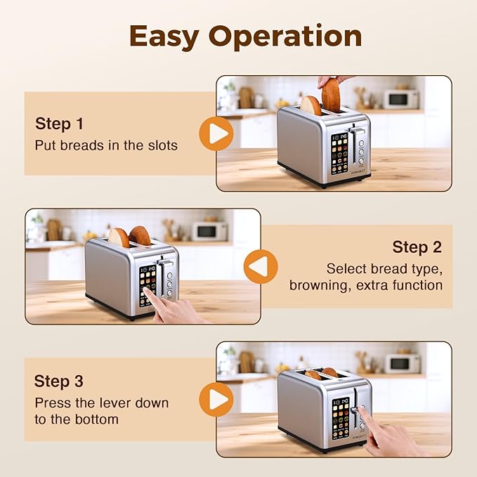 2 Slice Easy Touch Screen Toaster, Stainless Steel Toaster
