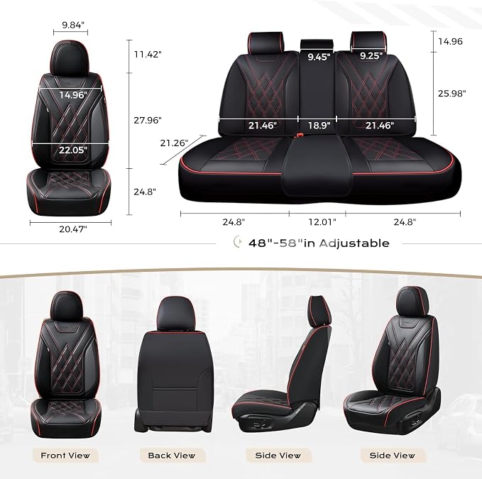 Coverado Car Seat Covers Full Set, Seat Covers for Cars, Front Seat Covers and Back Seat Cover Waterproof Leather Automotive Seat Cover, Universal Car Interior Protectors Cushion for Most Cars
