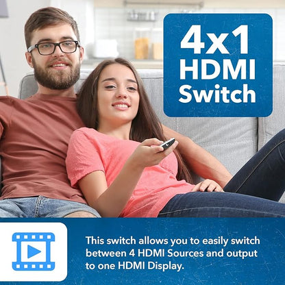 OREI 8K 4x1 HDMI 2.1 Switch 4K @ 120hz Switcher 4 in 1 Out, Support HDR