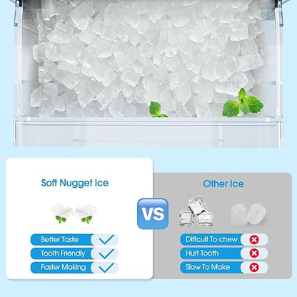 VECYS Nugget Countertop Ice Maker W/Side Tank, 44LBS Daily Ice Making Capacity