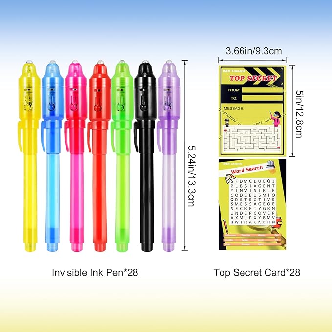 D&N Lifestyle 24 pcs UV Invisible Ink Pens with Word Search & Maze Activities Cards, Education & Party Favors, End of School Year Gift, Birthday, Halloween, Christmas, Goodie bag stuffers