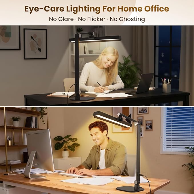 LIONVISON Desk Lamps for Home Office: 2 in 1 Eye-Caring Modern LED Desk Lamp