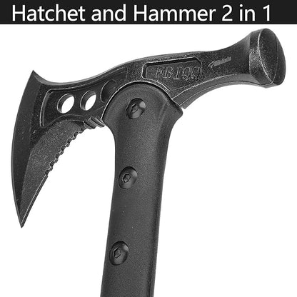 Camping Axe, Survival Chopping Hatchet with Sheath, Tactical Tomahawk with Hammer, Nylon Fiber Handle for Outdoor Survival Hiking Camping