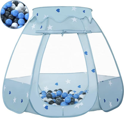 Baby Ball Pit for Toddler with 50 Balls, Kids Pop Up Play Tent for Girls, Princess Toys Gifts for Children Indoor & Outdoor Playhouse (Greyish-Blue: Gray/White/Babyblue, 109x90cm/50 Balls)