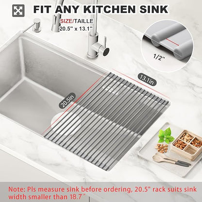 MERRYBOX Roll Up Dish Drying Rack, Over The Sink Dish Rack Foldable,