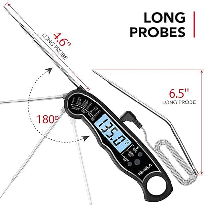 TEMOLA Meat Thermometer, Instant Read Food Thermometer for Cooking, Digital Food Thermometer with LCD Backlight for Candy Fry Grill BBQ Liquids, Kitchen Oven Safe Dual Probe 2 in 1 Thermometer