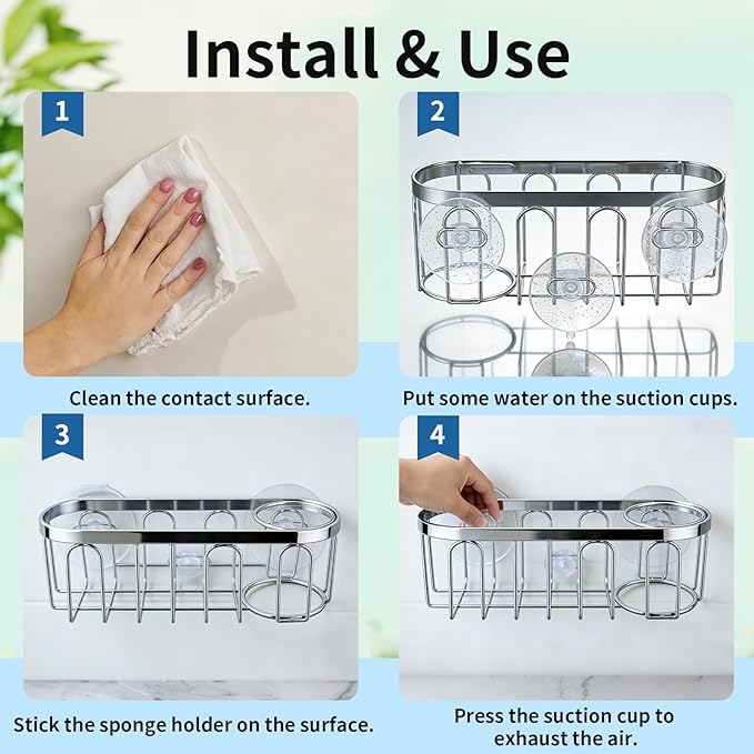 2-in-1 Sponge Holder for Kitchen Sink, Sink Caddy Kitchen Sink Organizer