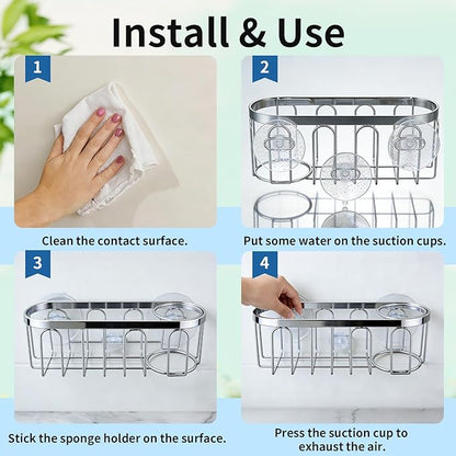 2-in-1 Sponge Holder for Kitchen Sink, Sink Caddy Kitchen Sink Organizer