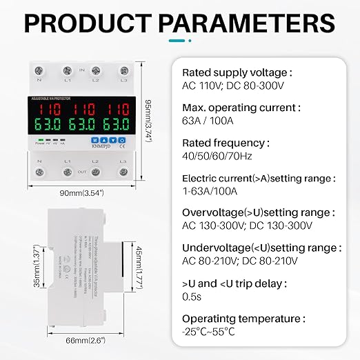 KNMIPJD Over Under Voltage Protection Device, 110V 63A Adjustable Circuit