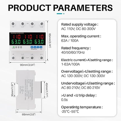 KNMIPJD Over Under Voltage Protection Device, 110V 63A Adjustable Circuit