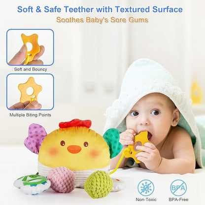 Car Seat Toy for Babies 0-6 Months, Stroller Toy with a Convenient clip, Carseat Toys Hanging Baby Accessories,Built-In Bell, Rattle,Squeaky,Mirror for infant,Babies Gift 0-3-6-12 months Boy Girl