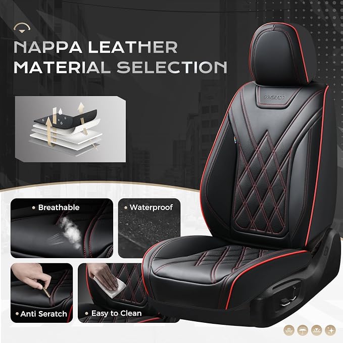 Coverado Car Seat Covers Full Set, Seat Covers for Cars, Front Seat Covers and Back Seat Cover Waterproof Leather Automotive Seat Cover, Universal Car Interior Protectors Cushion for Most Cars
