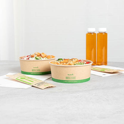 Restaurantware Compostable Paper Food Containers 200 Pack Of 37 oz BPI-Certified Round Kraft Salad Bowls Disposable Grease-Resistant Meal Prep Take Out Containers For Ice Creams, Soups, Snacks