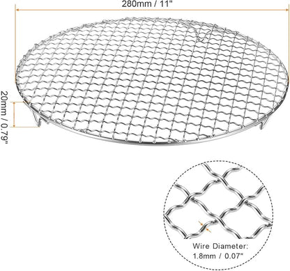 HARFINGTON 2pcs Round Cooking Rack 11-inch 201 Stainless Steel Cross Wire Barbecue Grill Net with 20mm Legs for Cooking Baking Steaming BBQ