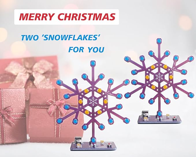 Soldering Practice Kit Snowflake Shaped LED Project Kit for School and Home Teaching Learning Electronic, Ideal Gift for Family and Friends, 2-Pack, 2-pack Snowflake Kit