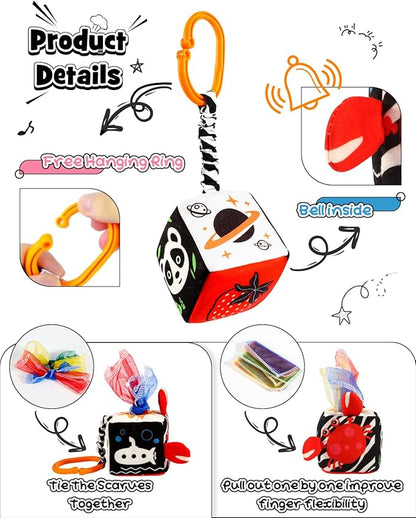 3 PCS Black and White High Contrast Baby Toys for Newborn, Montessori Toy Sensory Infant Tummy Time Toy Baby Essentials 0-6-12 Months Gifts