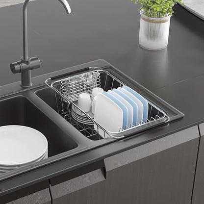 JAQ Over Sink Dish Drying Rack for Small Sink, Compact Expandable 14.25"–22.44"