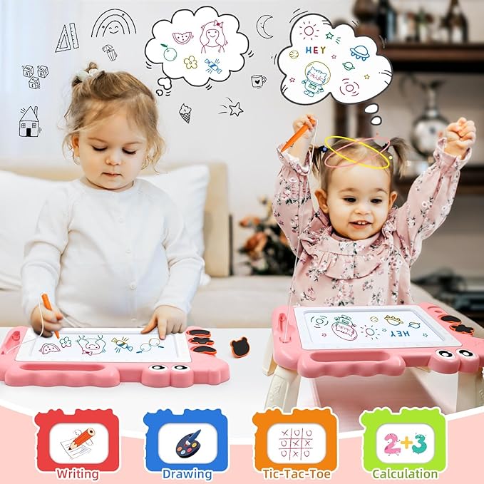 AiTuiTui Magnetic Drawing Board Toddler Toys with Legs for Girls Boys, Color Sketch Writing Scribble Doodle Pad Travel Games, Educational Learning Kids Toys for Toddlers Birthday (Pink)