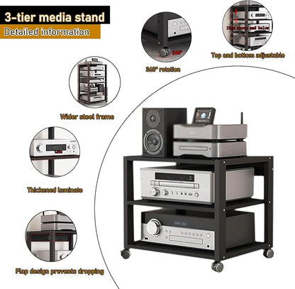 Dernoing 3 Tier Audio Rack Tower, CD Record Player Stereo Receiver AV Equipment
