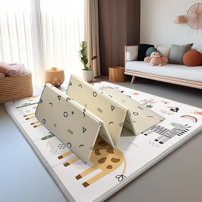 Baby Play Mat - 79" x 71" Extra Large, Foldable, Waterproof, Reversible for Indoor & Outdoor