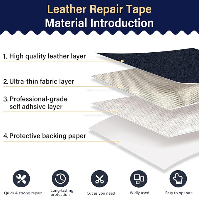 Zenyao Leather Repair Patch Tape - Self Adhesive Leather Repair Kit for Car Seat Furniture, Heavy Duty Vinyl Repair Patch for Couch Sofa, Waterproof Fix for Tears, 16x60 Inch Roll, Navy Blue