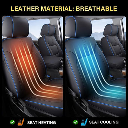 Coverado Chevy Silverado Seat Covers, Faux Leather Seat Covers Fit for Chevy Silverado GMC Sierra 2007-2026 1500, 2015-2026 2500HD 3500HD Crew Double Extended Cab (Front,Blueline)