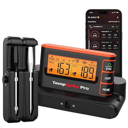 ThermoPro WiFi Bluetooth Wireless Meat Thermometer Digital, Unlimited Range,Detachable Thiner Meat Probe & Standalone Base,1050°F Heat Resistance,Food Thermometer for Cooking Grill Smoker Oven Fryer