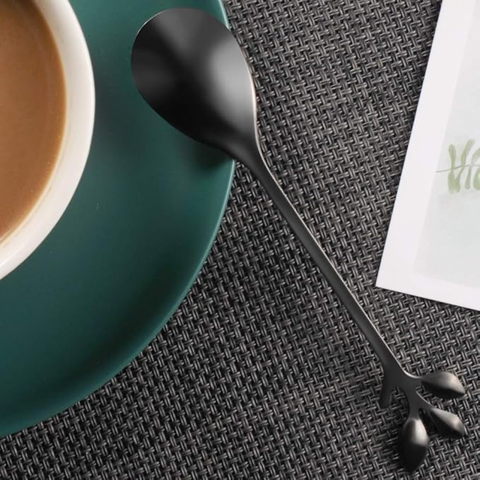AnSaw Elegant Black Leaf Coffee Spoons