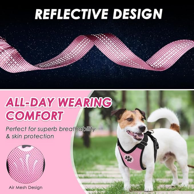 Lukovee Dog Car Harness Seat Belt, Adjustable Mesh Breathable Vest with Elastic Bungee Tether, Soft Padded 2-in-1 Safety Car Harness Seatbelt for Small Medium Large Dogs (A-Pink,XXXS)