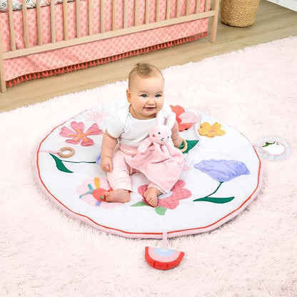 The Peanutshell Tummy Time Mat Girl and Bunny Baby Lovey- Baby Floor Play Mats - Newborn, Infant - Padded Activity Playmat for Babies, Tummy Time Pillow - Pink Floral Nursery Decor Rug
