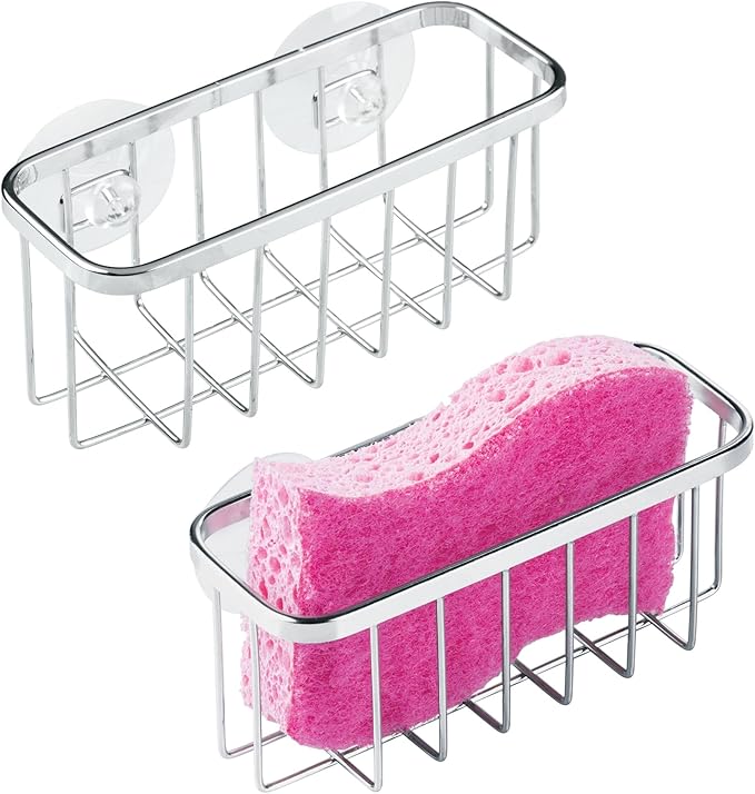 iDesign Stainless Steel Suction Sponge Holder, Kitchen Sink Sponge Caddy