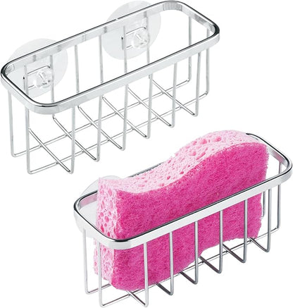 iDesign Stainless Steel Suction Sponge Holder, Kitchen Sink Sponge Caddy