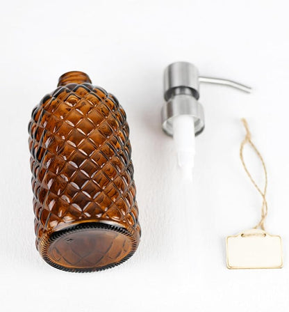 16 oz Diamond Pattern Glass Soap Dispenser, Kitchen and Bathroom Refillable