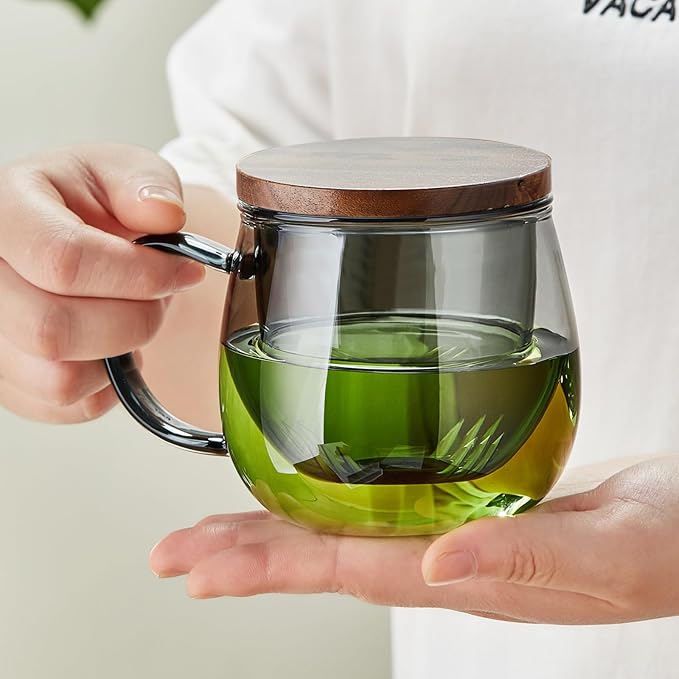 17 OZ Glass Tea Cup with Infuser and Lid, 500 ML Large Borosilicate Teacup