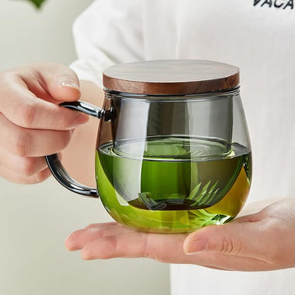 17 OZ Glass Tea Cup with Infuser and Lid, 500 ML Large Borosilicate Teacup
