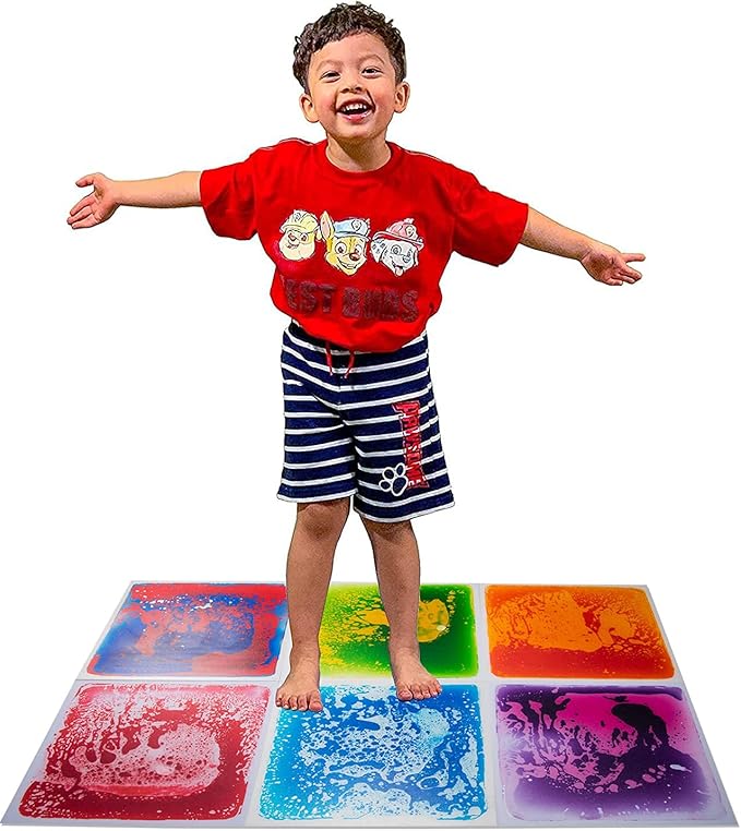Art3d 6-Tile Sensory Room Tile Multi-Color Exercise Mat Liquid Encased Floor Playmat Kids Play Floor Tile, 19.7" Large Tile 16 Sq.Ft