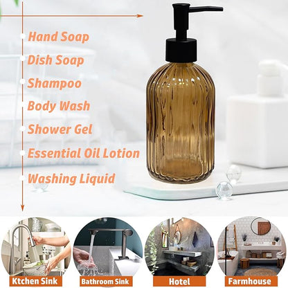 14Oz Black Pump Glass Soap Dispenser,