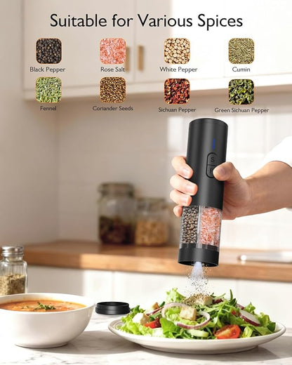 Electric Salt and Pepper Grinder Set, 2 in 1 Dual Bins USB Rechargeable