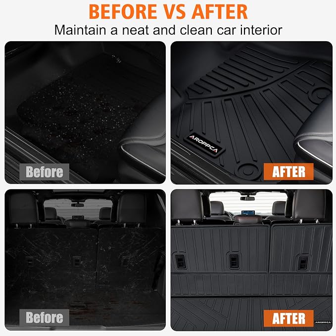 All Weather Car Floor Mats Cargo Liner with Backrest Mat for 2018-2024 Ford Expedition 7 Seater 2 Row (Not Fit for MAX/Limited Model), TPE Rubber Liners Full Set for 2024 Expedition Accessories