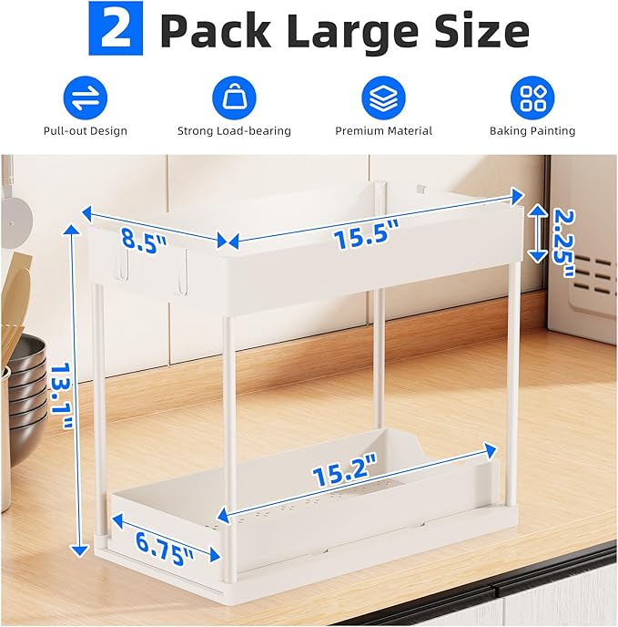 Simple Trending Under Sink Organizer 2 Pack, Sink Pull-Out Sliding Storage