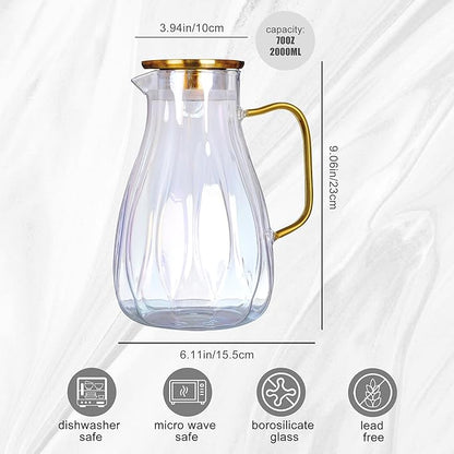 68 oz Glass Pitcher with Lid Water Pitcher with Handle and Spout Heat Resistant